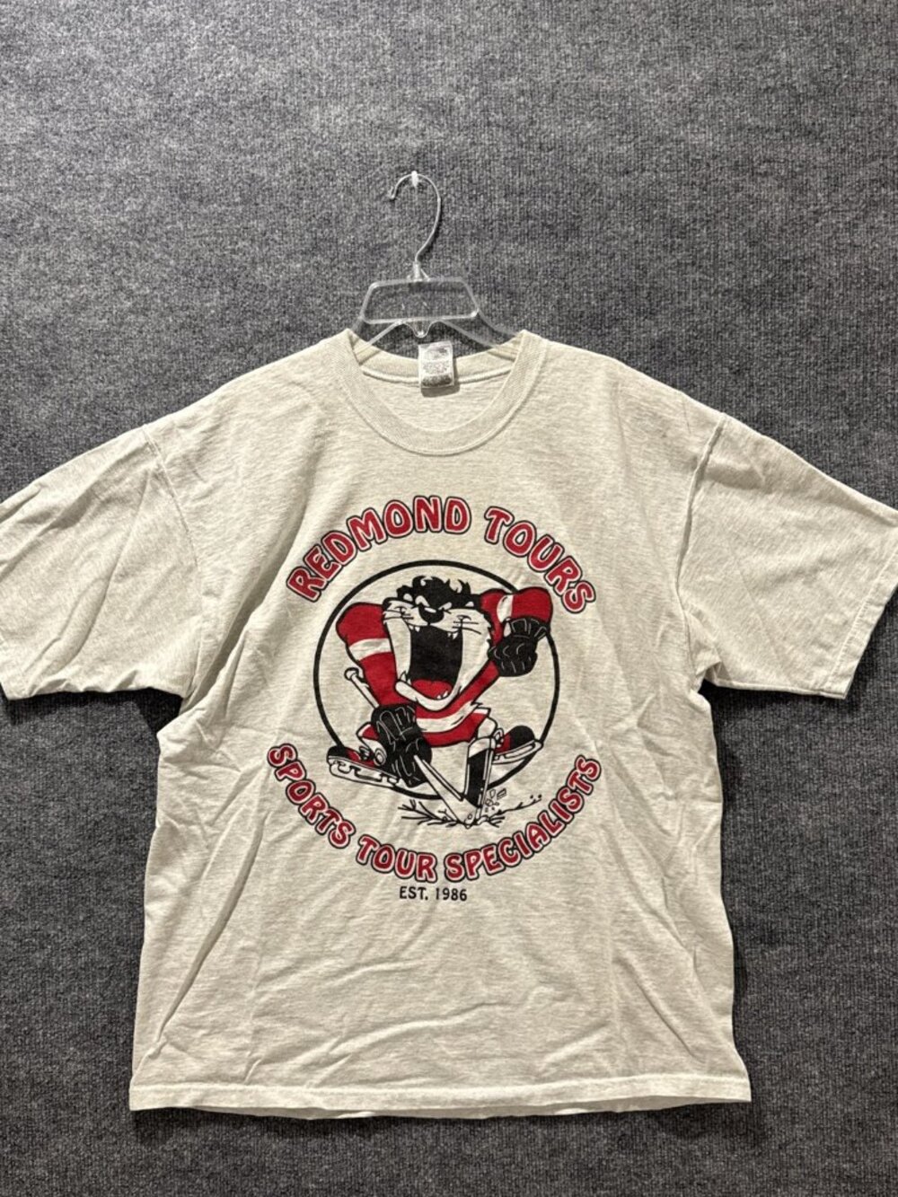 Looney Tunes Red Redmond Tours Nhl Wings Taz Loony Tunes Gray T Shirt Sz XL